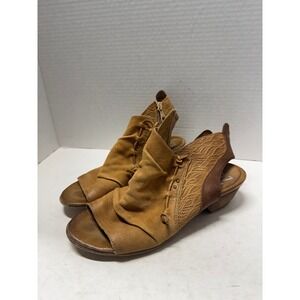 Miz Mooz Womens Tan Leather Open Toe Block Heel Booties Sandals Size 38 7.5